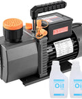 No Sweat 5 CFM Two Stage HVAC Vacuum Pump Half Hp Copper Motor with two bottles of oil for refrigerant evacuation.