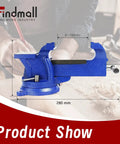 Beefy Heavy Duty 5 Inch Bench Vise With Anvil And 360 Degree Swivel Locking Base Tabletop Clamp on workbench in garage