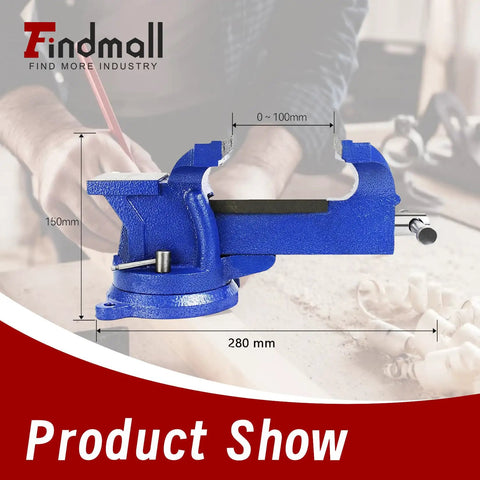 Beefy Heavy Duty 5 Inch Bench Vise With Anvil And 360 Degree Swivel Locking Base Tabletop Clamp on workbench in garage
