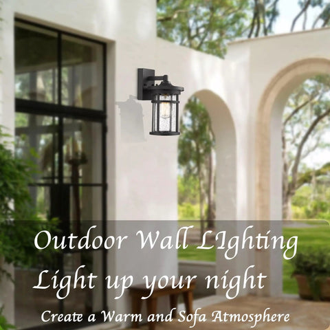 Black Outdoor Wall Light Fixture Seeded Glass Modern Farmhouse Exterior Lantern With E26 Base Ideal For Entryways Porches And Patios Durable Weatherproof Sconce For House Garage Patio 12 Inch Height 7.99 Inch Extension on wall