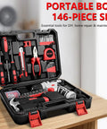 8V Cordless Drill With LED Light And 146 Piece Home Repair Tool Set In Portable Box Hand Drill Kit for Men and Women DIY