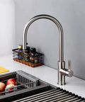 360° Swivel Stainless Steel Kitchen Faucet PullDown Sink Mixer Tap Polished Chrome Kitchen Tap on a countertop with spices nearby.