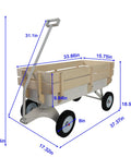 Beefy All Terrain Pull Wagon with removable wooden side panels and solid tires, heavy duty yard and garden pull along wagon, 176 lb load capacity, foldable long handle for easy storage, white.