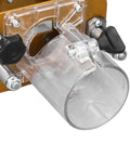Close-up view of Heavy Duty Stainless Steel Router Mortise And Tenon Jig Precision Woodworking Slotting Fixture's clear dust port.