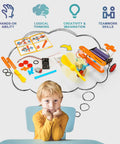 Six-In-One Robotics Science Kits For Kids Ages 8 To 12, STEM building toy parts and child thinking of robot projects