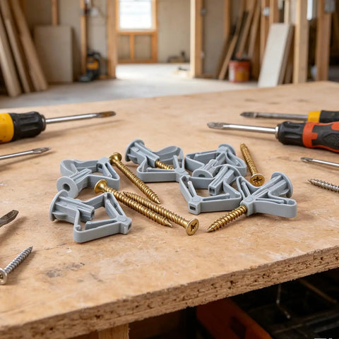Heavy Duty Drywall Anchor Kit With 30 Self Tapping Screws For Hollow Walls Butterfly Expansion Fasteners on wooden table