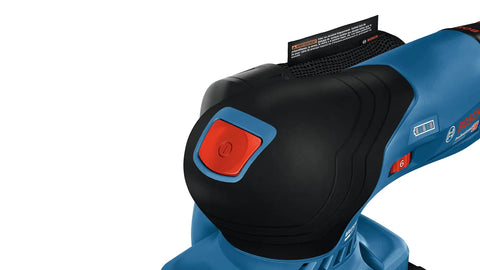 Close-up of the power button on the 12V Max Brushless Orbital Finishing Sander Cordless With Dust Bag Quarter Sheet And Third Sheet Bare Tool