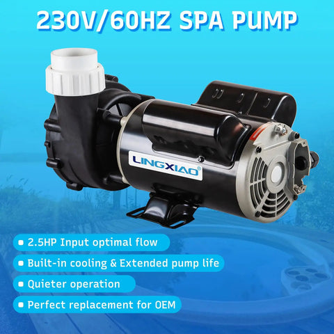 Heavy Duty 2.5Hp Hot Tub Spa Pump With 2 Speed Motor And 2Inch Port For 230V Systems side view showcasing design and features.
