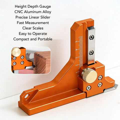 Heavy Duty Aluminum Alloy Height Gauge And Depth Ruler Offering Dual Measurement Scales for precise router setup use.