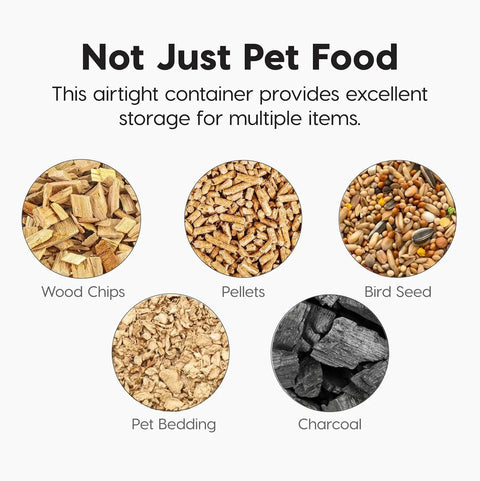 Zero Fuss Built Tough Pet Food Storage Container Keeps Dry Kibble Crisp All Week Long Smoke Black Airtight Lidded Bin Holds Fifty Eight Pounds Made In Usa For Cats And Dogs