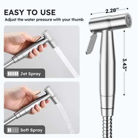 Handheld Toilet Bidet Sprayer With Adjustable Water Pressure And Easy One Hand Operation Bidet Hose For Feminine Wash Stainless Steel Brushed Nickel Finish Must Have For Baby Diaper Care And Cloth Diapers Hygienic Bathroom Essential