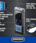 Snappy Precision Digital Laser Tape Measure 130Ft Range Rechargeable Pocket Rocket with LCD display and USB charging port.