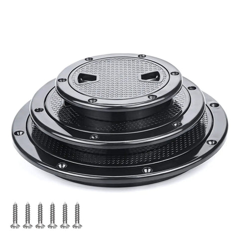 Round Boat Hatch With Detachable Cover, Non Slip Inspection Hatch For Marine Boats And Yachts, Weatherproof ABS Construction in black with screws