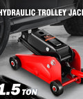 Low Profile Hydraulic Trolley Floor Jack 1.5 Ton Capacity 3000 Lbs Lift Range 5.5 To 15.35 Inches Red Car Service Workhorse Tool