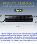 Close-up of Four And Seven Eighths Inch Recliner Mechanism Extension Springs Two Pack Replacement Parts, 4.8-inch long.