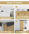 Installation steps for 5-Foot Sliding Barn Door Track Kit With Handles, Low Clearance Hardware, Aluminum Box Rail, Black Finish.