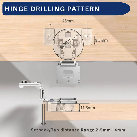 Top Shelf Kitchen Upgrade Thirty Pack Soft Close Overlay Cabinet Hinges In Premium Stainless Steel Rust Proof Concealed Fit Dual Align Design Easy Grip Mounting Hardware drilling pattern diagram with measurements