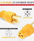 Real Deal NEMA 14 To 50P Male Converter That Slaps Right On Dryer Or RV Inlets, 50A to 15/20A EV Charger Adapter, yellow.