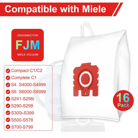 Upgraded 3D Airclean FJM Vacuum Bags 16 Pack with 4 Motor Protection Filters and 4 AirClean Filters for C1 C2 and S Series Models