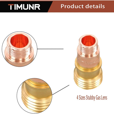 Close-up of Pro TIG Welder Kit 22 Piece Set With Stubby Gas Lens for WP 17 18 26, showing copper and brass construction.