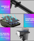 Details of Solar Color Spotlight Lights Outdoor 35 LEDs Multicolor IP67 Waterproof 4 Pack, showing ABS material and solar energy conversion