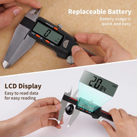 Hands using 12 Inch Digital Caliper With Large LCD Screen Auto Off Pro Grade Digital Vernier Ruler For Inch mm And Fraction Readouts