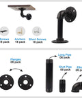 Industrial Pipe Shelf Brackets Set Of 6 For DIY Floating Shelves Black Iron Wall Mount Hardware Included with screws and anchors