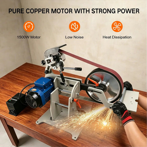 Heavy Duty Badass 2X72 Belt Grinder Sander Workbench With 1500W Pure Copper Motor and sanding action producing sparks.