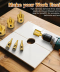 Heavy Duty Half Inch Diamond Hole Saw And Core Drill Bit Twin Pack Featuring Brazed Grit Blades on tile with drill for precise cutting.