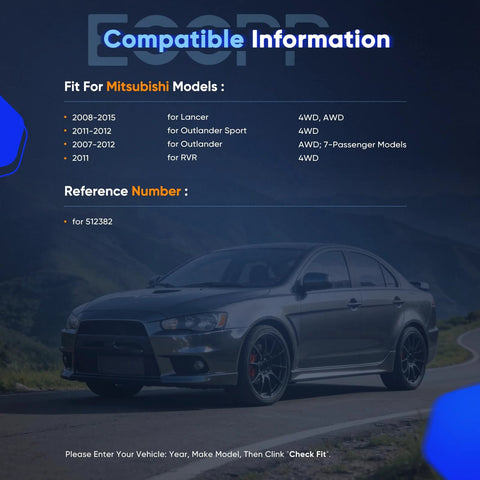 Rear Wheel Hub And Bearing Assembly OE 512382 For Mitsubishi Lancer 2008 Through 2015 And Outlander Sport 2007 Through 2012 RVR 2011 With ABS 5 Lug Wheel Hub 1 Piece Replacement compatibility infographic