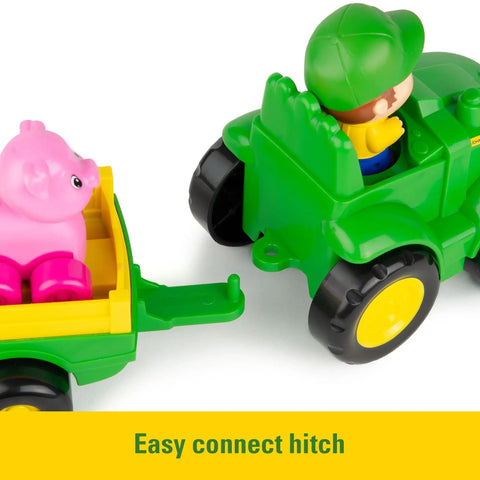 Animal Sounds Wagon Ride Musical Tractor Toy Set for Toddlers, includes push along tractor, farmer figure, and pig in wagon