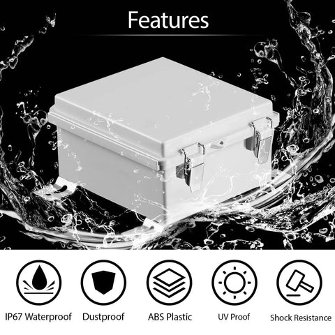 Pro Level IP67 Waterproof Electrical Box Built Tough For Hassle Free Install with ABS Plastic enclosure, water splashing around.