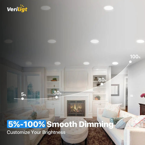 12 Pack Slim Six Inch LED Recessed Lights, Hella Bright Low Profile Wafer Ceiling Downlights With Junction Box, Five CCT Choices And Fully Adjustable For Living Or Bath, Solid Snap Into Place Design