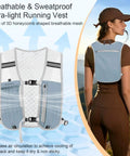 Lightweight 5L Hydration Vest For Men And Women, Reflective Running Backpack With Adjustable Chest Straps, rear view in scenic trail