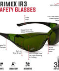 Built Tough Kickass IR3 Welding Safety Glasses With Anti Fog And Anti Scratch Wrap Around Lenses UV Shield Flexible Fit ANSI Z87 Certified Smooth Vision For Daily Grind, showcasing gray grip and side shields.
