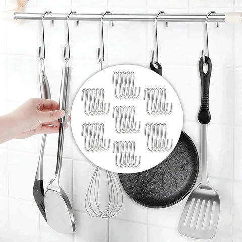 50 Pack 2.4 Inch Heavy Duty 304 Stainless Steel S Hooks For Kitchen Pots Pans Utensils Towels Tools Clothes And More No Rust Durable Hanging Hooks For Cabinets Racks Shelves hanging on kitchen rod