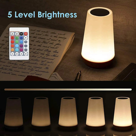 Touch Lamp With 5 Level Dimmable Warm White Light And 13 Color Changing RGB Multicolor Nightstand Light showing brightness range