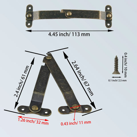 4 Pack Small Antique Brass Lid Folding Support Hinges For Wooden Boxes, Jewelry Cases And Chests, Built To Last Lid Stay Hinges