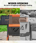 Comparative view of wider opening on 53 Gallon Dual Chamber Compost Tumbler With Geared Rotation and Adjustable Vents