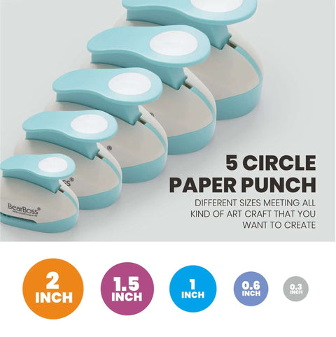 Five Circle Paper Punch Set for Scrapbooking and Card Making Ergonomic Spring Action Puncher with five sizes from 0.3 to 2 inches