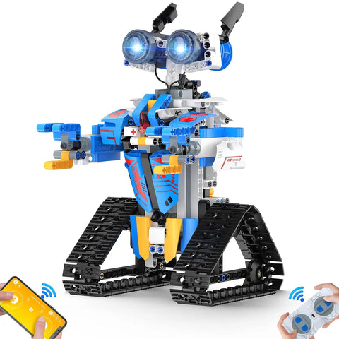 Epic Robot Building Kit For Kids Aged Eight To Sixteen With App Or Remote Control Programmable STEM Toys showing tracked robot
