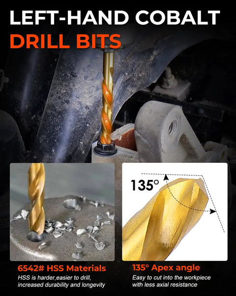 29 Piece Screw Extractor Set With Left Hand Drill Bits For Stubborn Stuck Screws, Titanium Coated HSS And CR-MO Steel Toughness