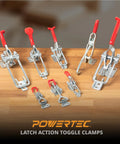28 Piece Toggle Clamp Set With 2000 Lb Holding Power Adjustable U Bolt Latch And Anti Slip Hand Grip shown on wooden surface.