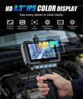 Two-Way 210 Degree Articulating Borescope Endoscope With Light 1080P Mechanic Inspection Tool 4.3 Inch IPS Display in use
