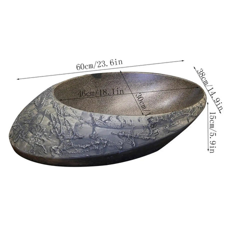 USZWBY Bathroom Vessel Sink, Undermount Sink Countertop Sink Ceramic Vessel Sink Stone Texture Bathroom Sink, unique oval design with measurements.