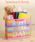 Go To Birthday Gift Bag With Tissue Paper And Card Premium Paper Tote For Kids Women And Moms Gifts 13 By 10.2 By 4.7 Inches