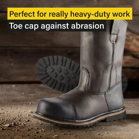 Rugged Oilfield Welder Boots With Composite Toe, Waterproof Leather Construction, Textile Puncture Protection, Nitrile Rubber Sole, Designed For Welding And Heavy Duty Work, Real Workhorse 100 Percent Oiled Leather, Brown.