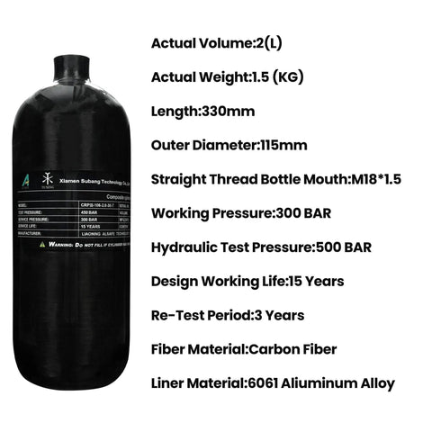 4500 Psi Carbon Fiber Air Tank 2L With Regulator Gauge For PCP Paintball Fill Station Scuba Tank High Pressure specification details