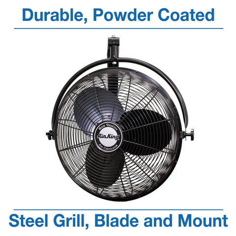Front view of Industrial Grade Wall Mount Fan 20 Inch Black One Sixth Horsepower Three Speed 120 Volt Heavy Duty Fully Enclosed Motor