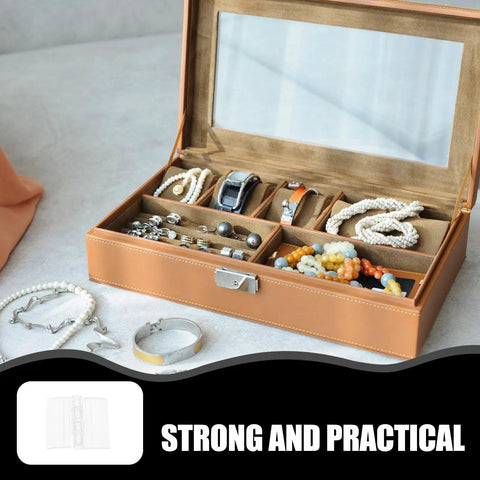 Slick All Purpose Acrylic Hinges For Jewelry Boxes And Crafts 10 Pack Small Piano Hinges in use on leather jewelry box.